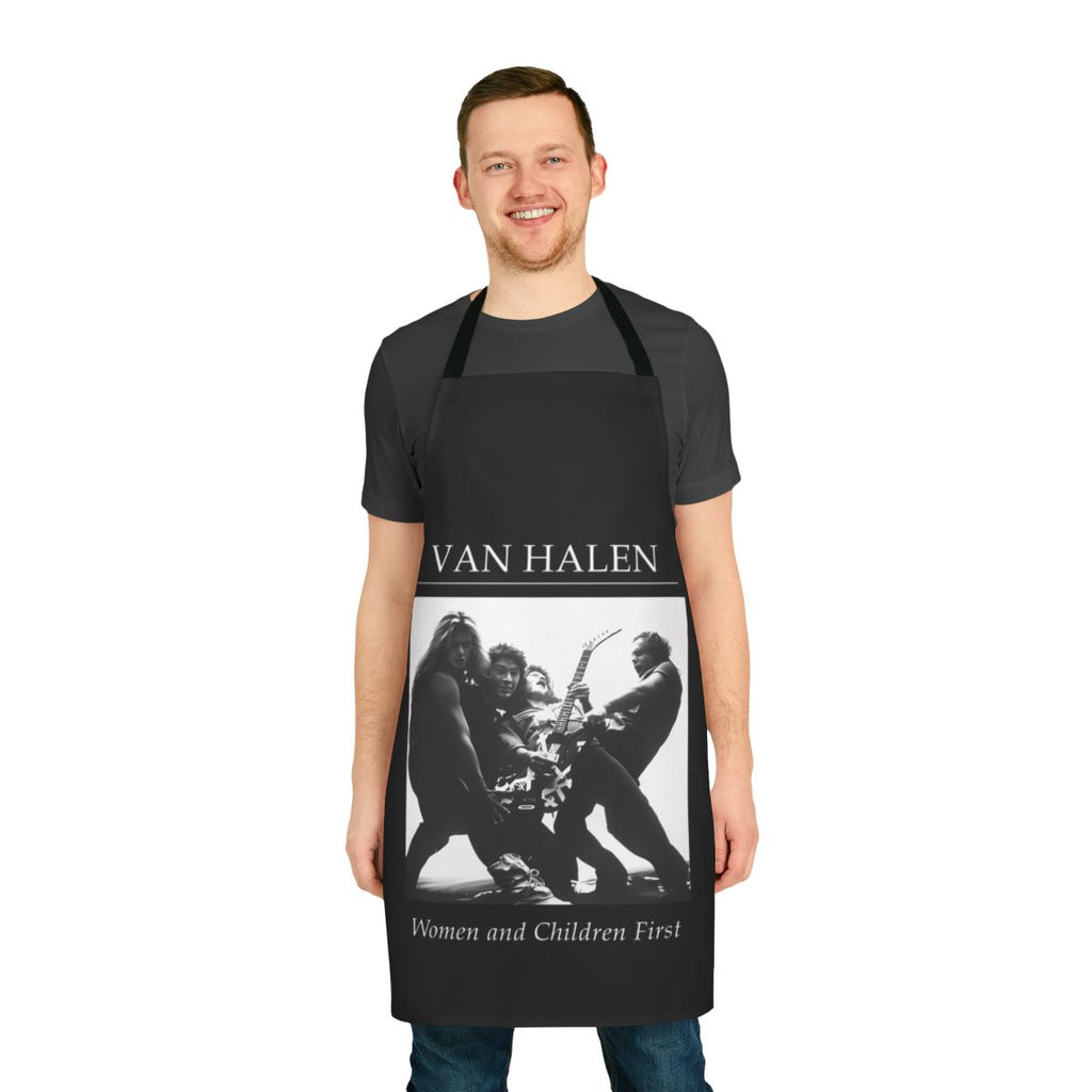 Vintage-inspired apron featuring a classic music band album design in a retro style.