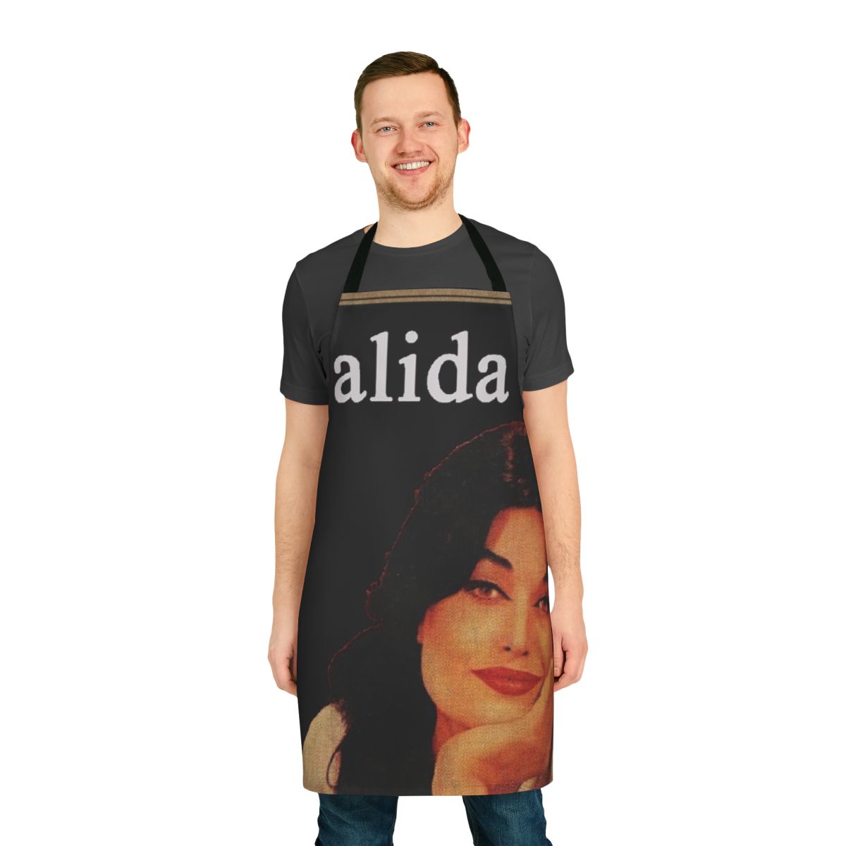Vintage-inspired apron featuring album cover art from Dalida's "Love in Portofino"