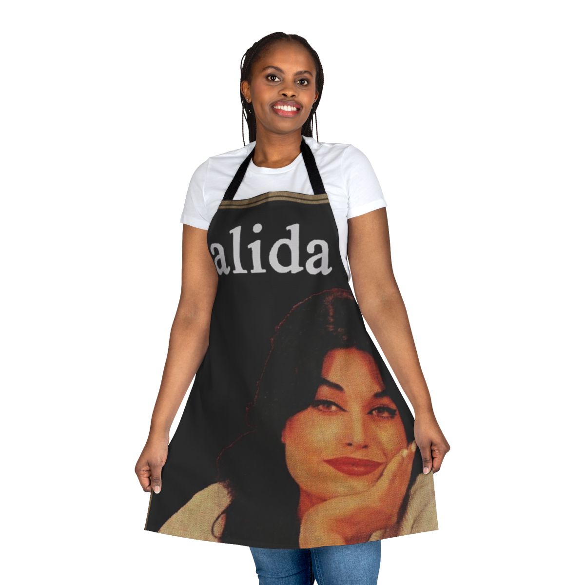 Vintage-inspired apron featuring album cover art from Dalida's "Love in Portofino"