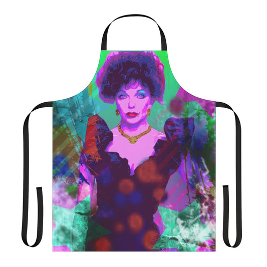 Vintage-style apron featuring the silhouette of actress and LGBTQ+ icon Dame Joan Collins