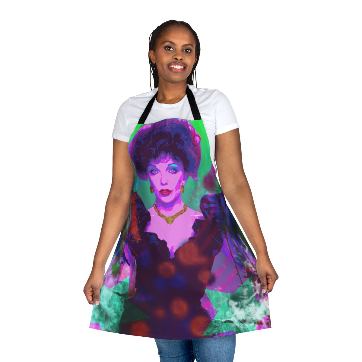 Vintage-style apron featuring the silhouette of actress and LGBTQ+ icon Dame Joan Collins