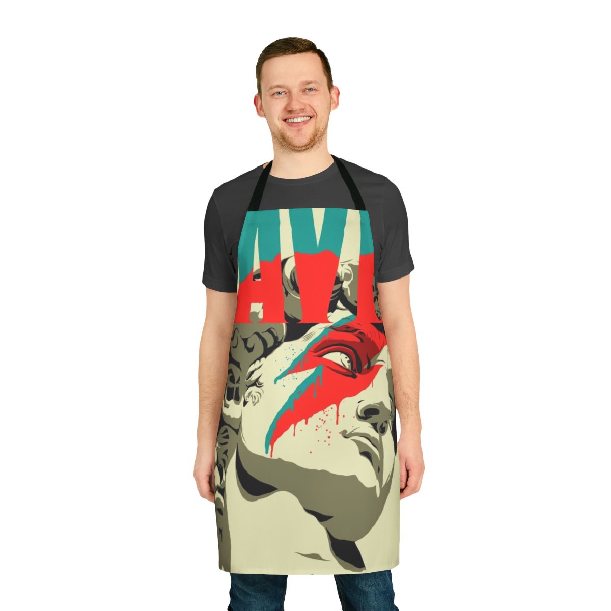 Vintage-inspired apron featuring a portrait of the famous Renaissance artist David