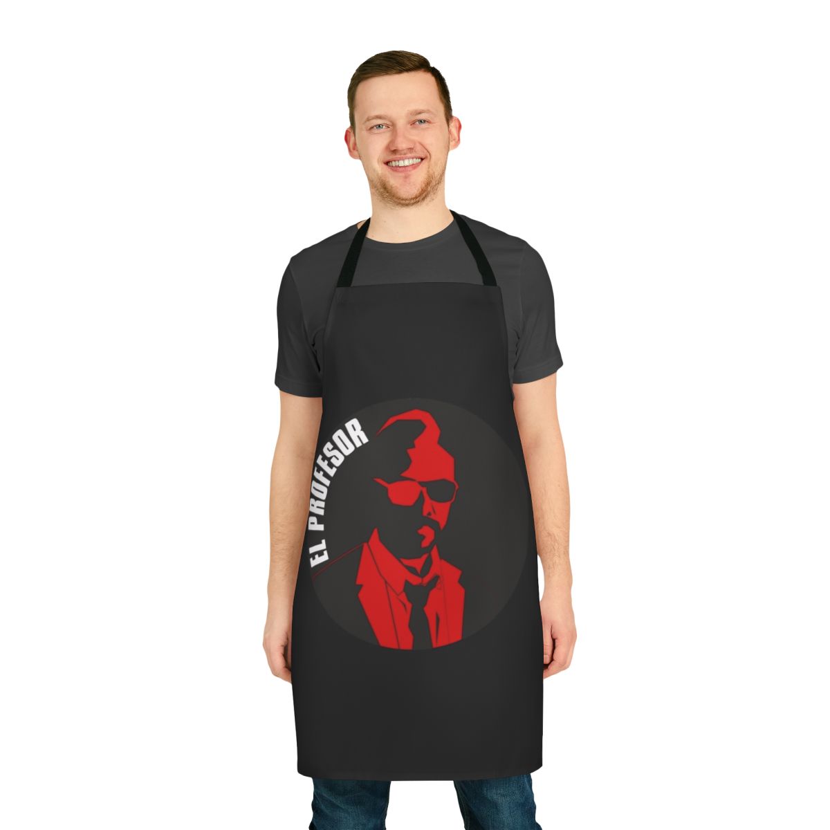 Vintage-inspired apron featuring the character "El Profesor" from the popular TV series Money Heist