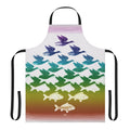 Vintage-inspired apron featuring surreal optical illusion designs inspired by the artwork of M.C. Escher