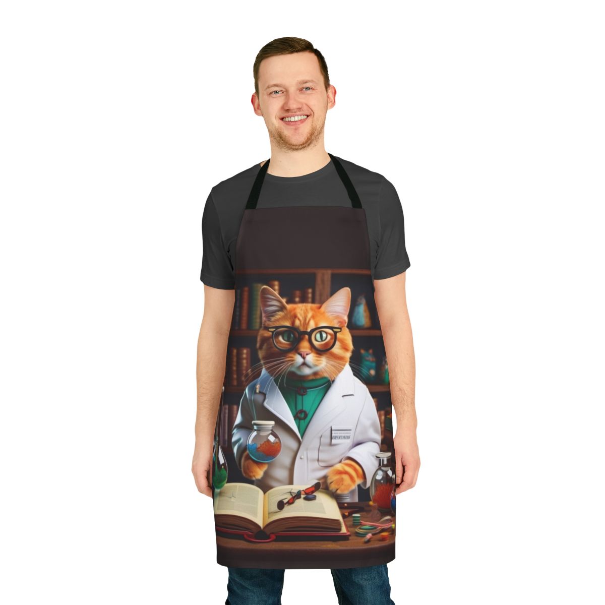 Vintage-style apron featuring a playful cat design, perfect for home cooks and cat lovers.