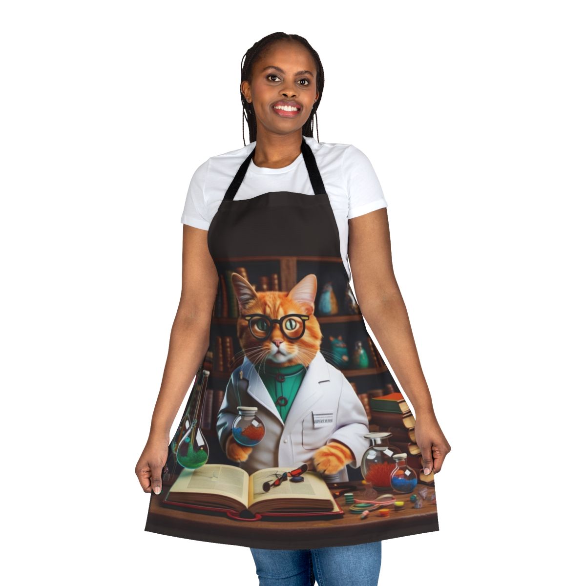 Vintage-style apron featuring a playful cat design, perfect for home cooks and cat lovers.