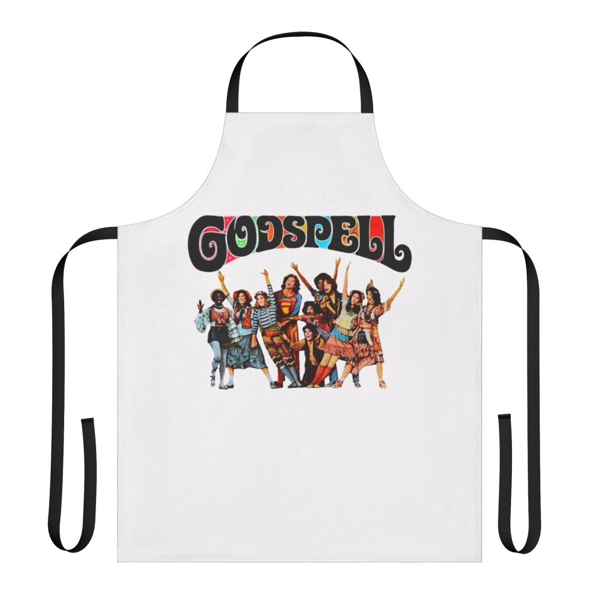 Vintage-inspired apron featuring Godspell musical imagery