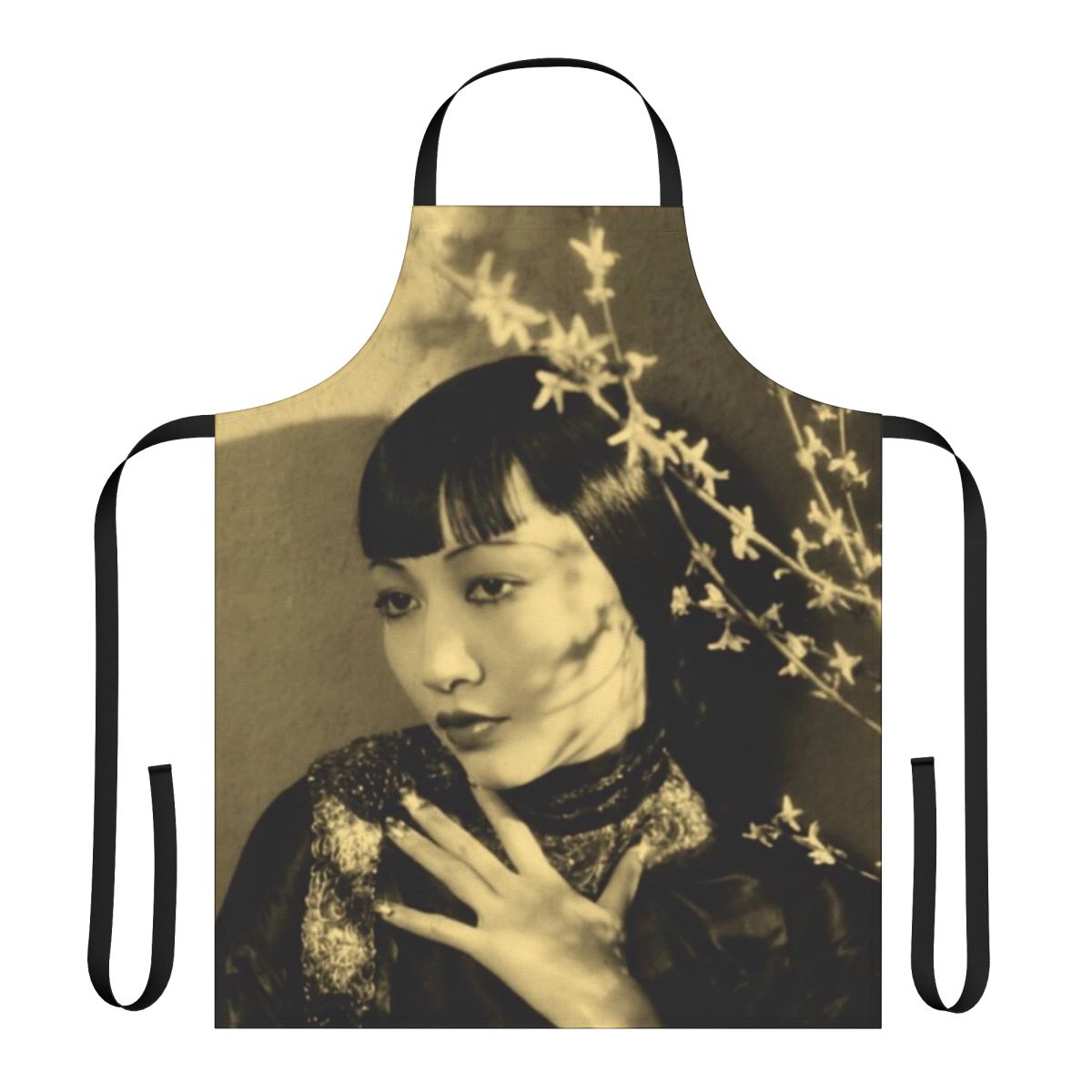 Stylized image of the vintage inspired golden apron featuring the iconic Chinese American actress Anna May Wong
