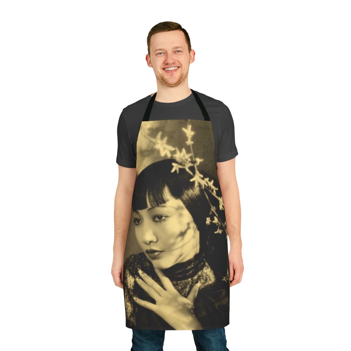 Stylized image of the vintage inspired golden apron featuring the iconic Chinese American actress Anna May Wong