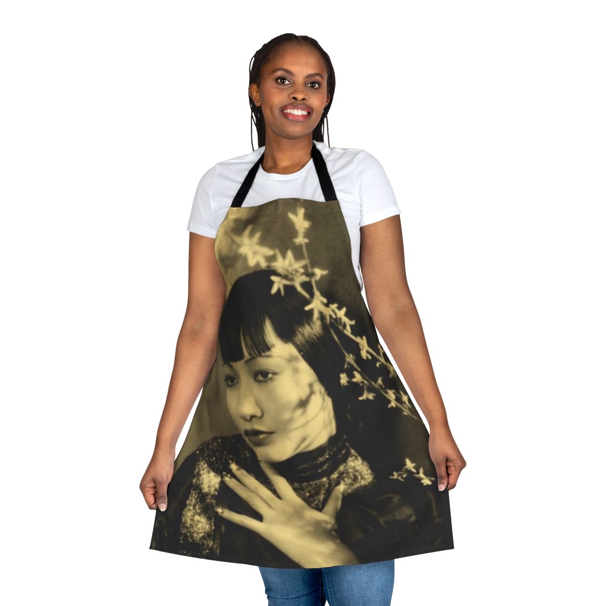 Stylized image of the vintage inspired golden apron featuring the iconic Chinese American actress Anna May Wong