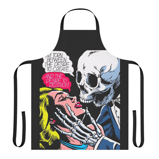 Vintage-inspired gothic apron with skull and love motifs