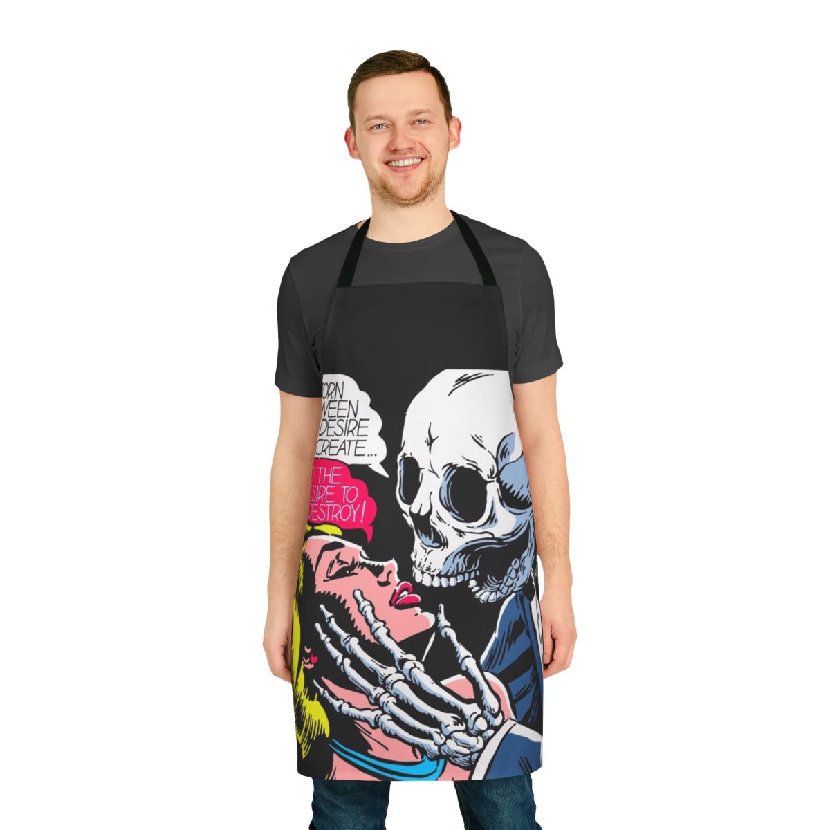 Vintage-inspired gothic apron with skull and love motifs