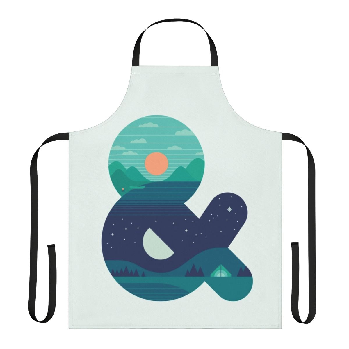 Vintage-inspired graphic design apron featuring a minimalist nature-themed design