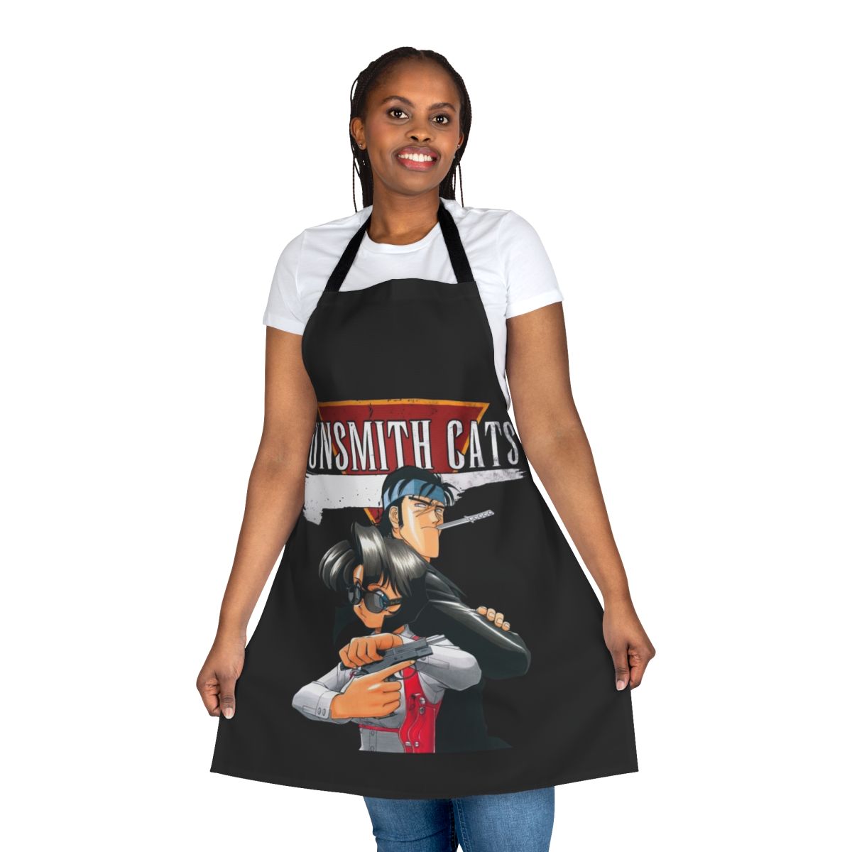 Retro-style apron featuring designs inspired by the Gunsmith Cats anime series