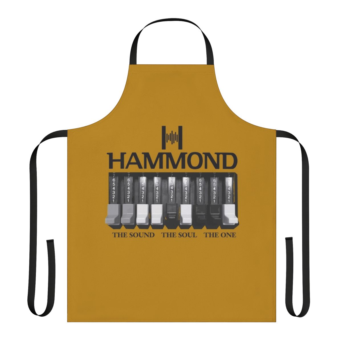 Apron featuring a vintage-style Hammond organ logo and graphics