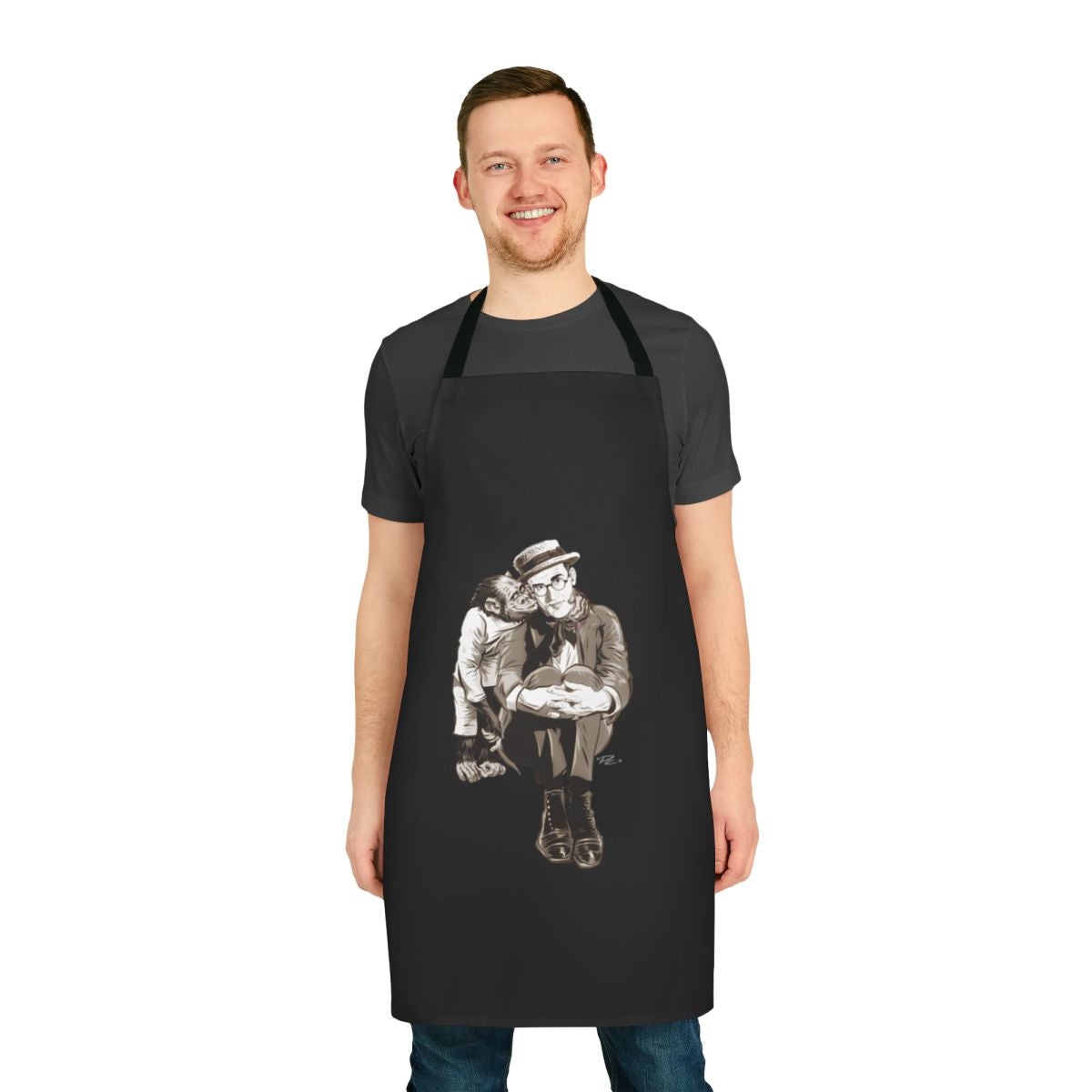 Vintage-style apron featuring an illustration of legendary silent film actor Harold Lloyd