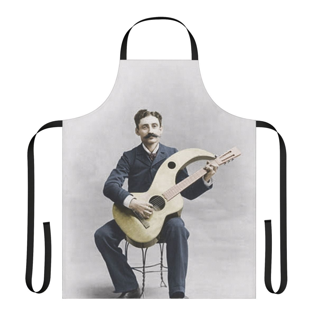 Vintage-inspired harp guitar apron with a timeless, musical design