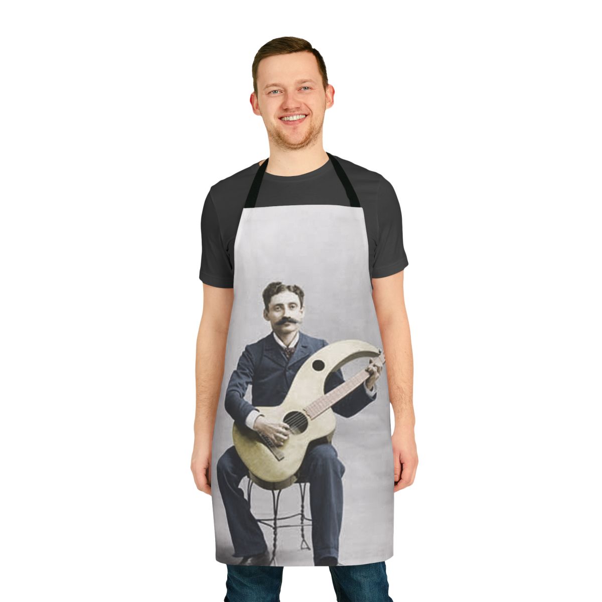 Vintage-inspired harp guitar apron with a timeless, musical design