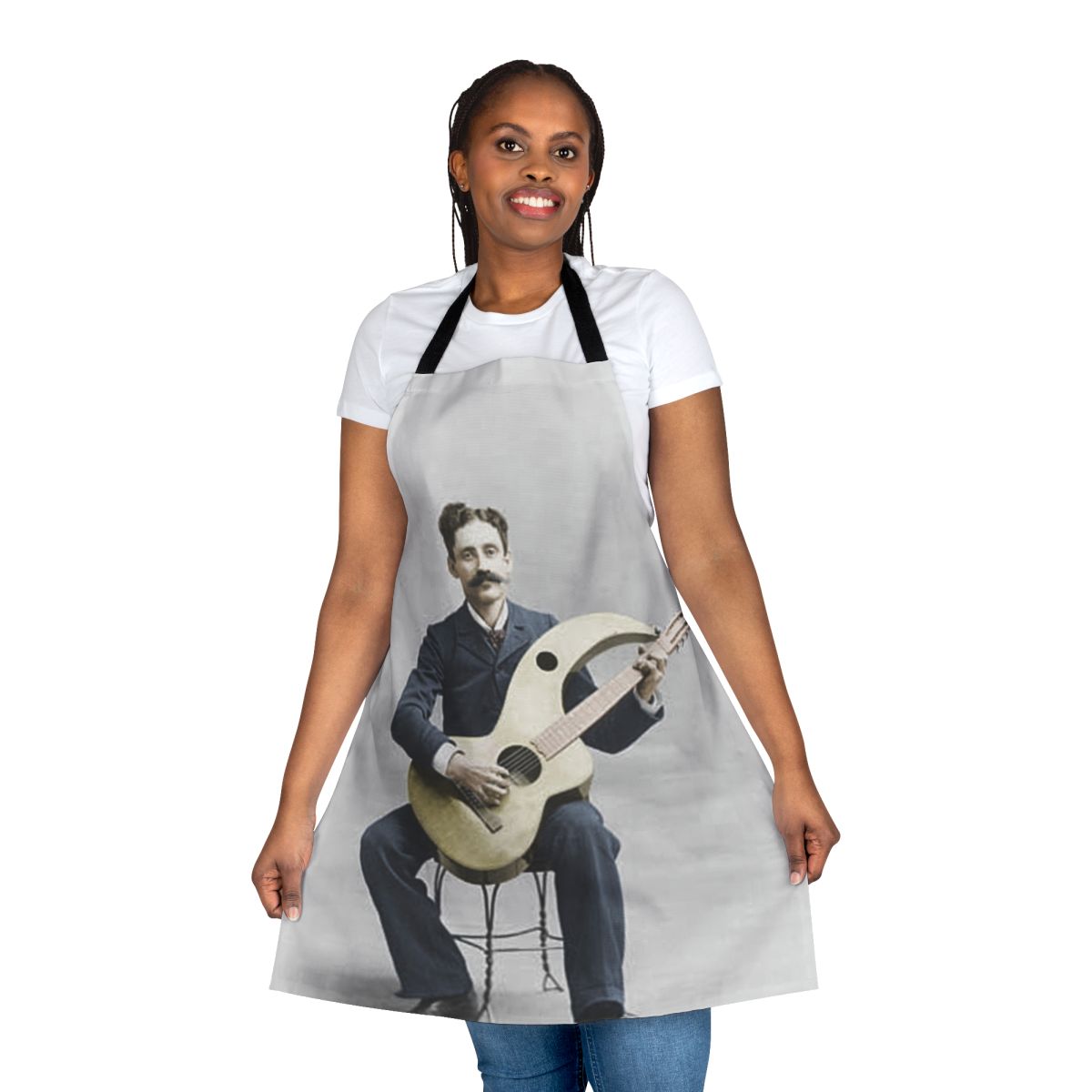 Vintage-inspired harp guitar apron with a timeless, musical design