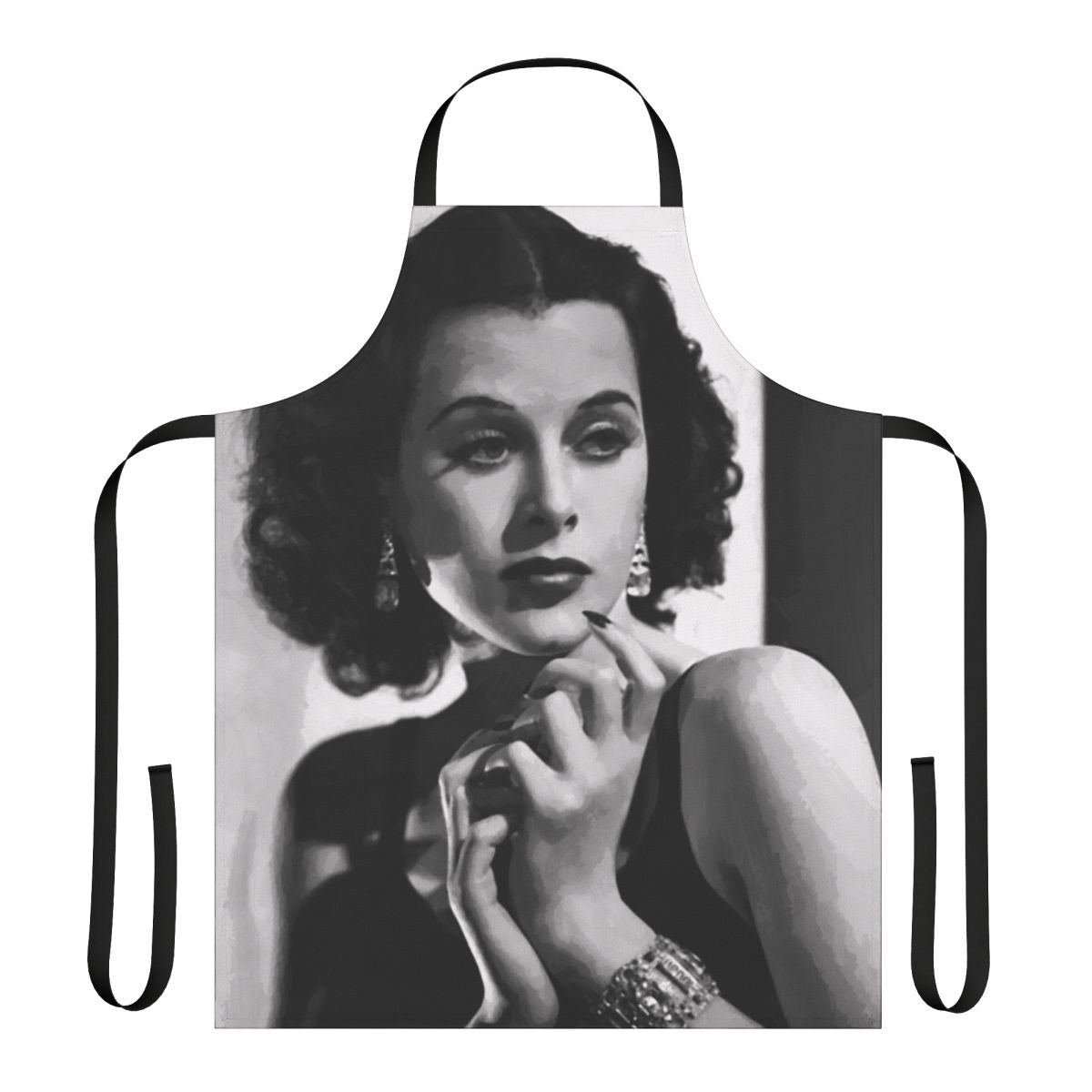 Vintage-inspired apron featuring a portrait of classic Hollywood actress and inventor Hedy Lamarr