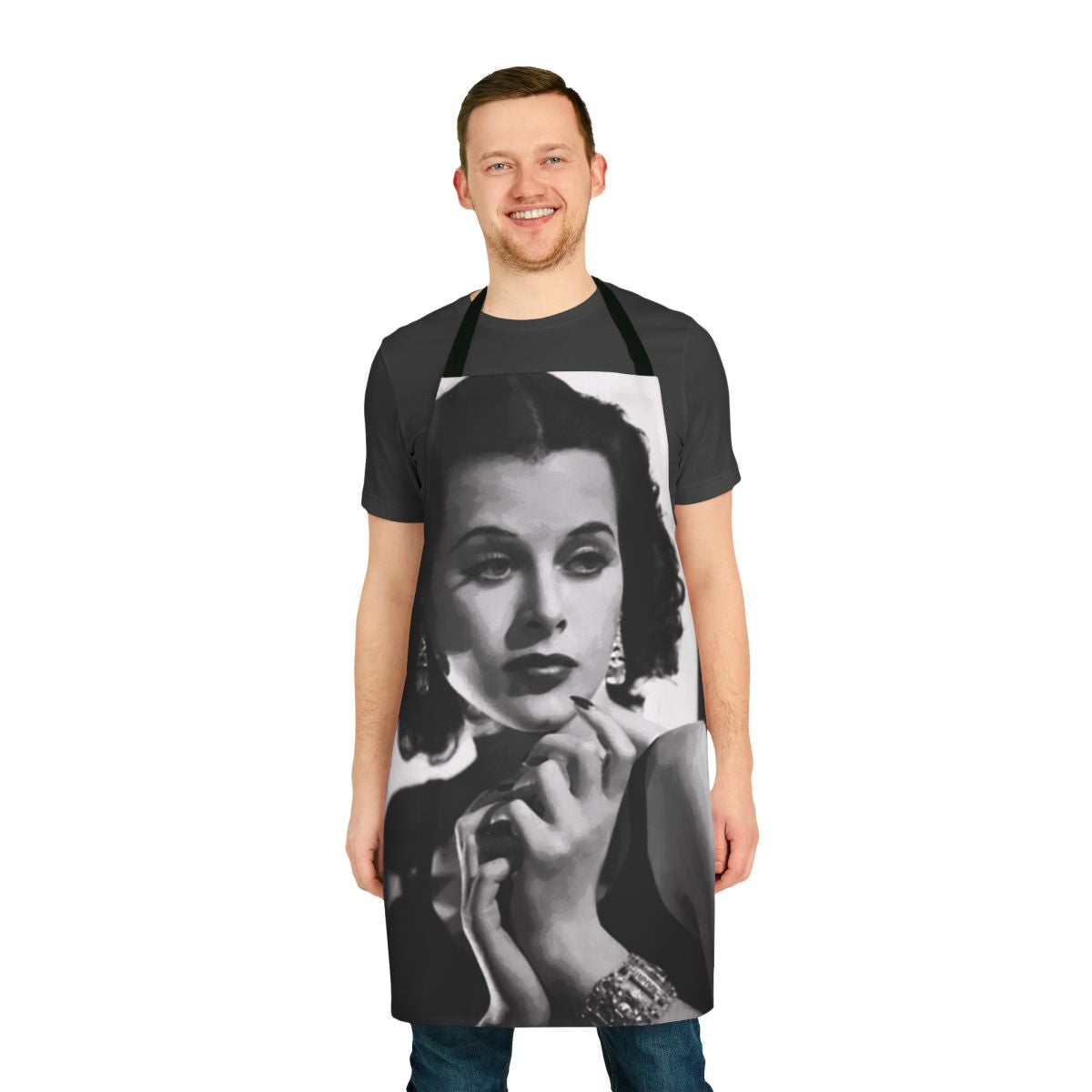 Vintage-inspired apron featuring a portrait of classic Hollywood actress and inventor Hedy Lamarr