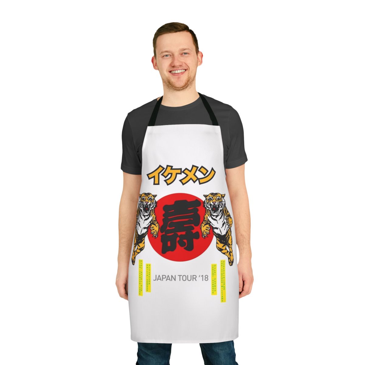 Vintage-inspired apron featuring the iconic KISS band logo and members