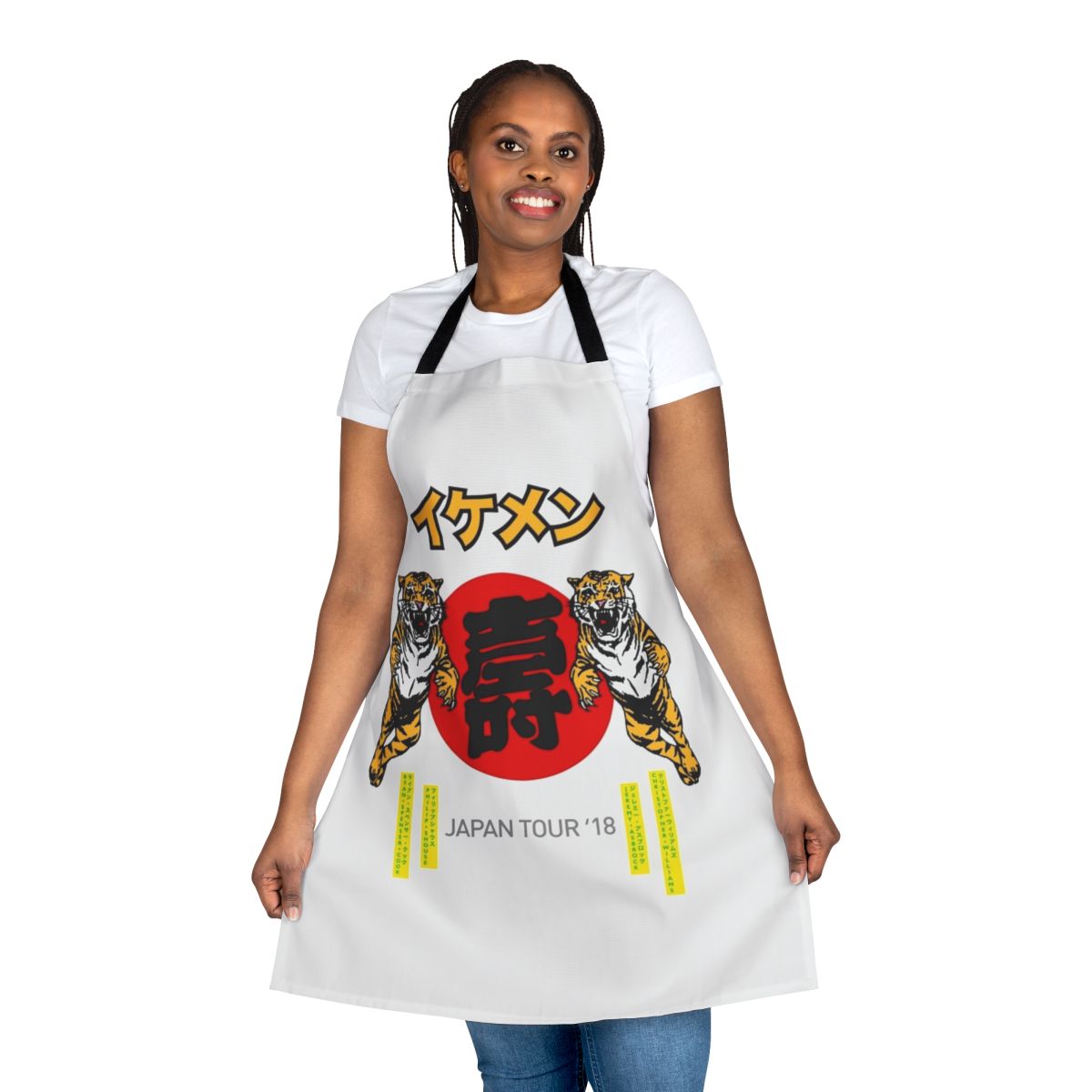 Vintage-inspired apron featuring the iconic KISS band logo and members
