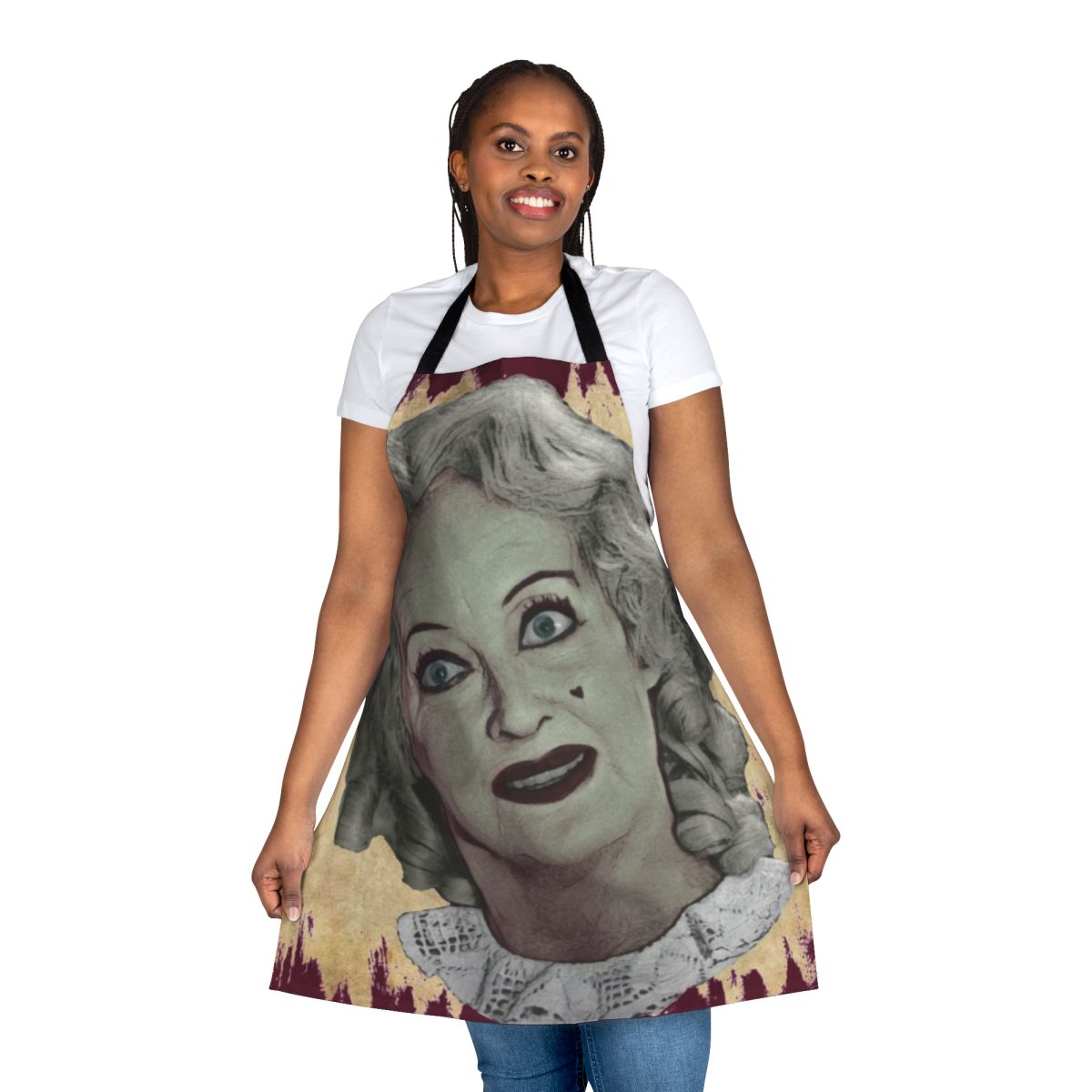Vintage-style apron featuring the iconic character Baby Jane Hudson from the classic horror movie "What Ever Happened to Baby Jane?"