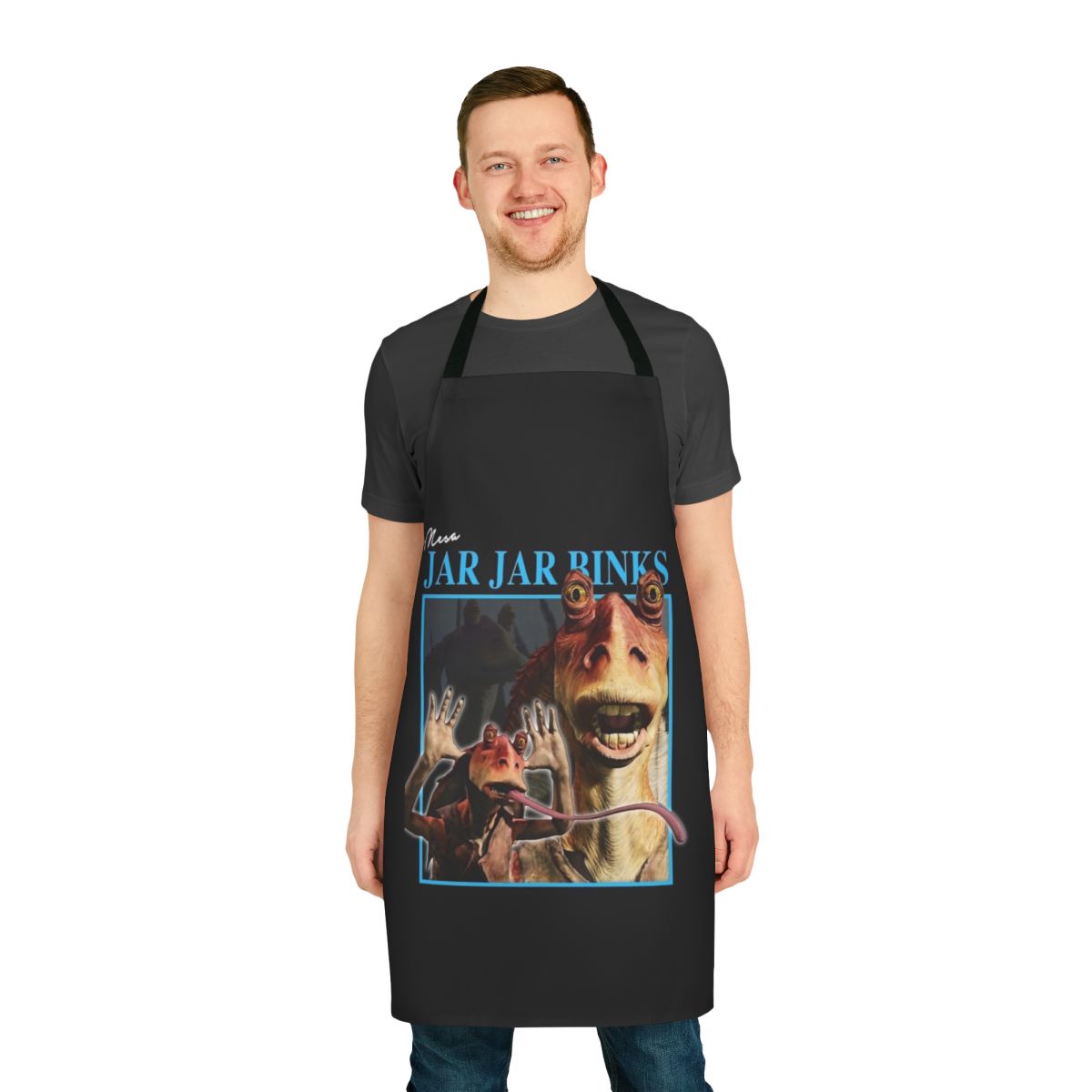Retro-style apron featuring a graphic design of the iconic Star Wars character Jar Jar Binks