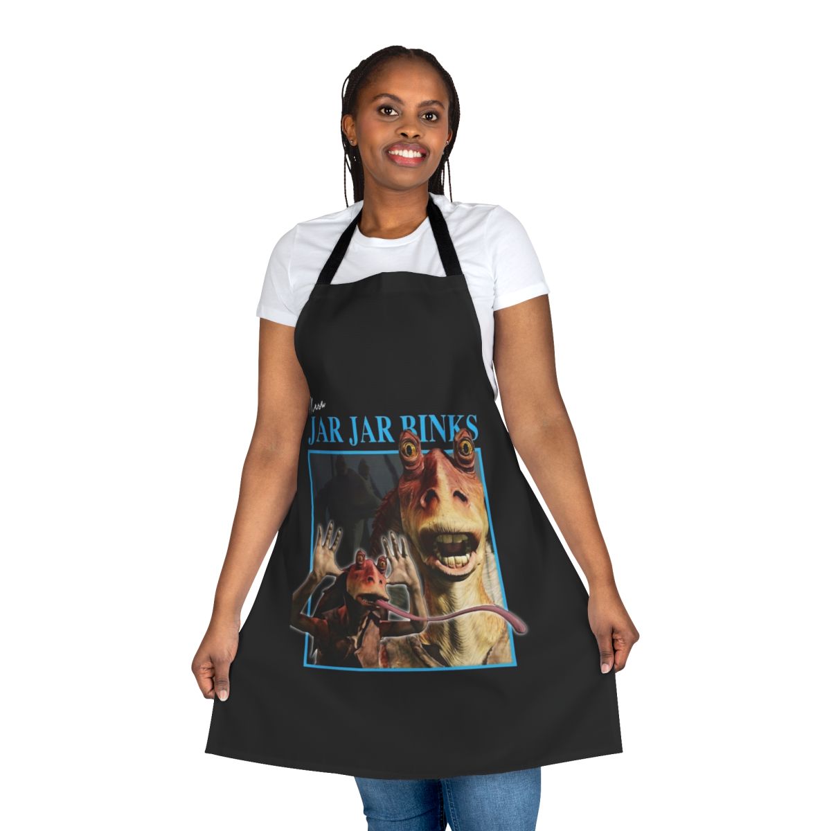 Retro-style apron featuring a graphic design of the iconic Star Wars character Jar Jar Binks