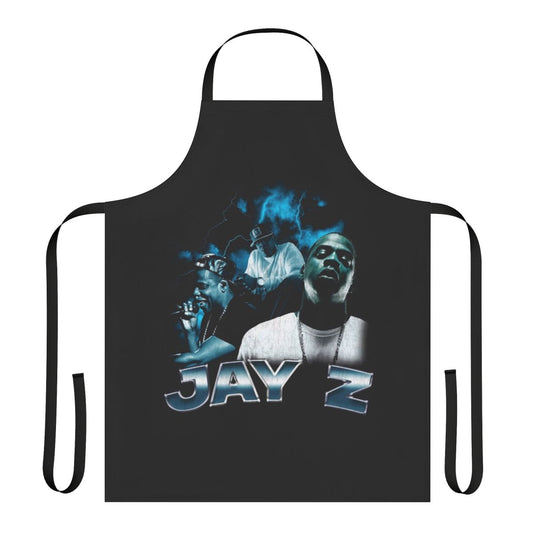 Vintage-inspired Jay Z-themed kitchen apron with retro 80s, 90s, and 2000s music design