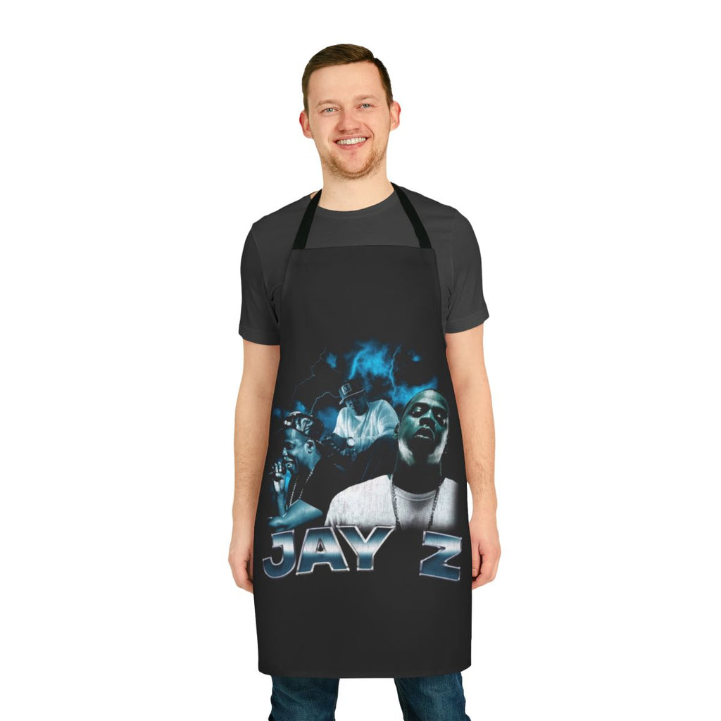 Vintage-inspired Jay Z-themed kitchen apron with retro 80s, 90s, and 2000s music design