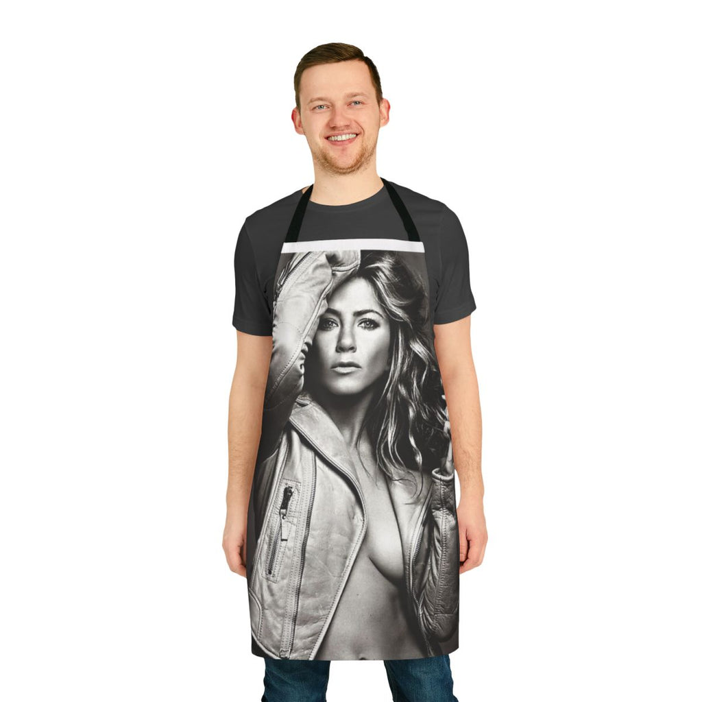 Vintage-style apron featuring a design inspired by Jennifer Aniston's character Rachel Green from the popular 90s sitcom Friends.