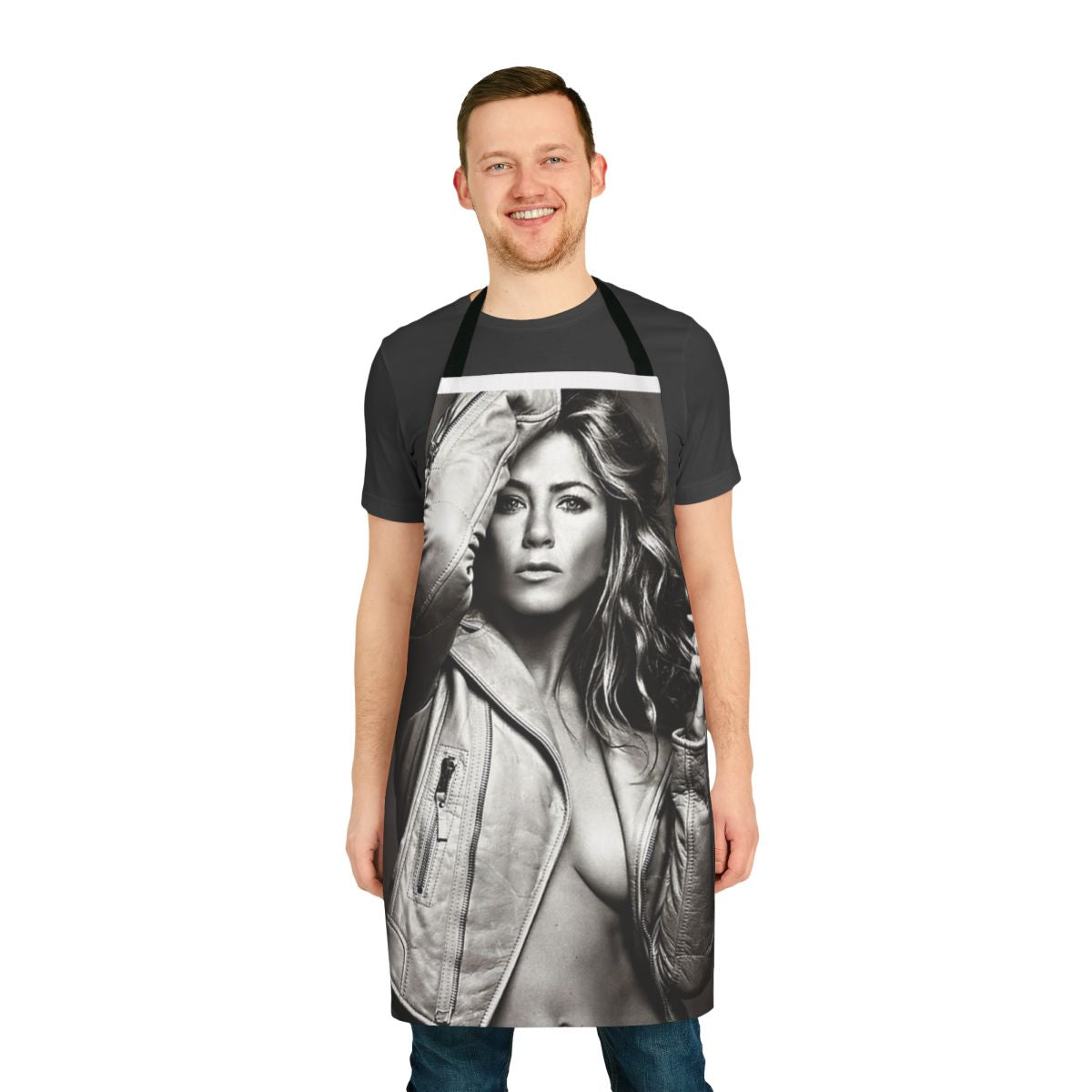 Vintage-style apron featuring a design inspired by Jennifer Aniston's character Rachel Green from the popular 90s sitcom Friends.