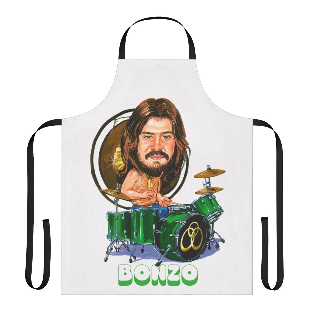 Vintage-style apron featuring John Bonham, the legendary drummer of Led Zeppelin