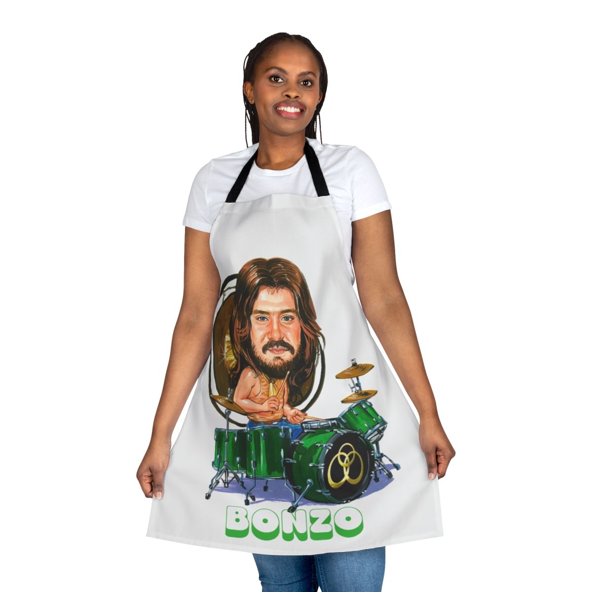 Vintage-style apron featuring John Bonham, the legendary drummer of Led Zeppelin