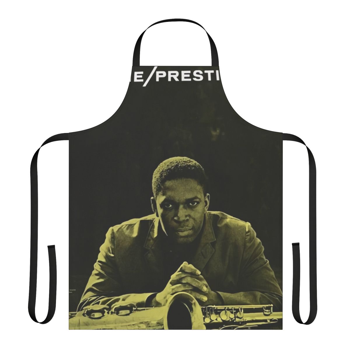 Stylish apron featuring a vintage portrait of legendary jazz musician John Coltrane