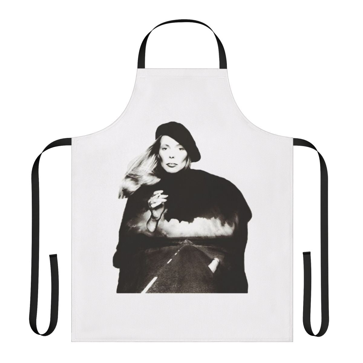 Joni Mitchell-inspired retro-style apron with clouds and lyrics