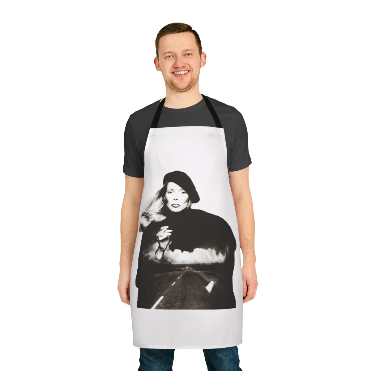 Joni Mitchell-inspired retro-style apron with clouds and lyrics