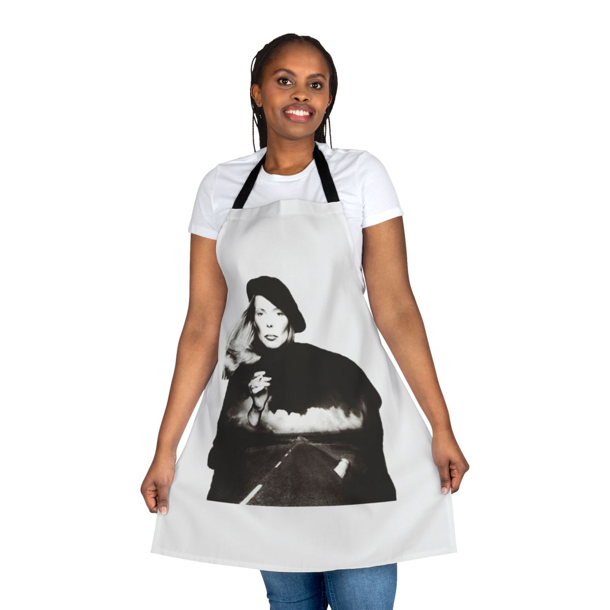 Joni Mitchell-inspired retro-style apron with clouds and lyrics