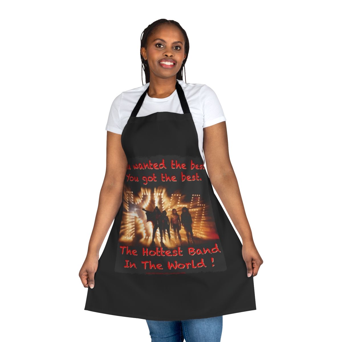 Vintage-style apron featuring the iconic Kiss band logo and imagery