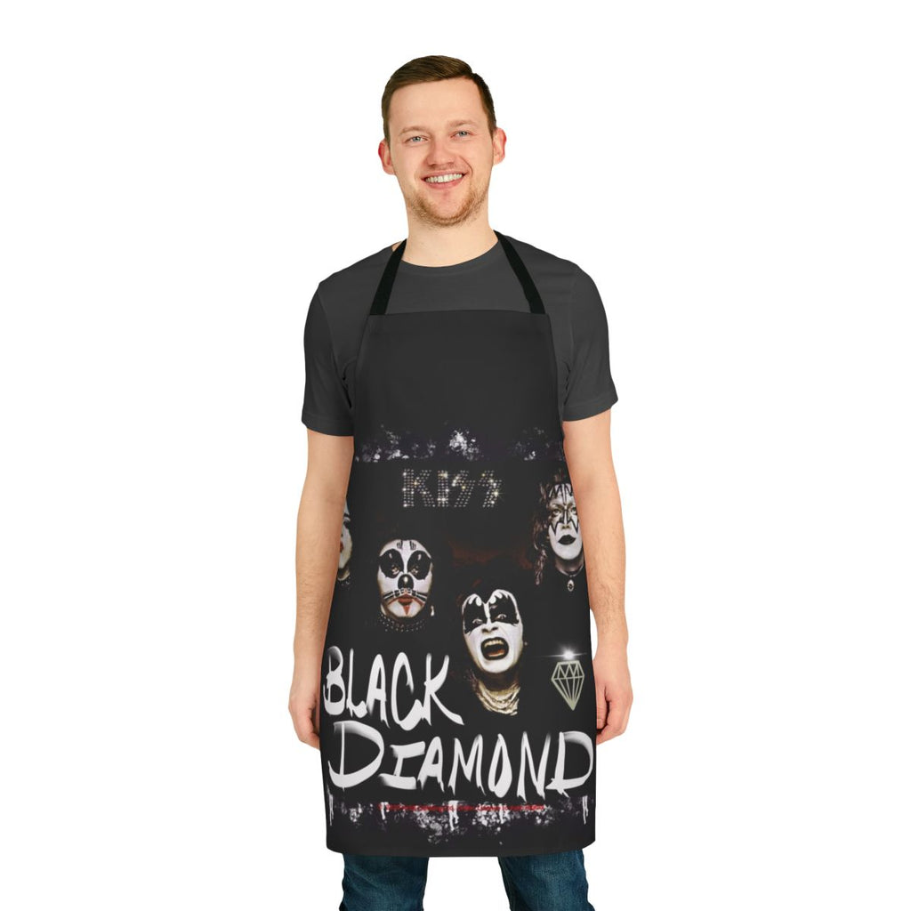 Vintage-inspired apron featuring kiss rock band fan art design