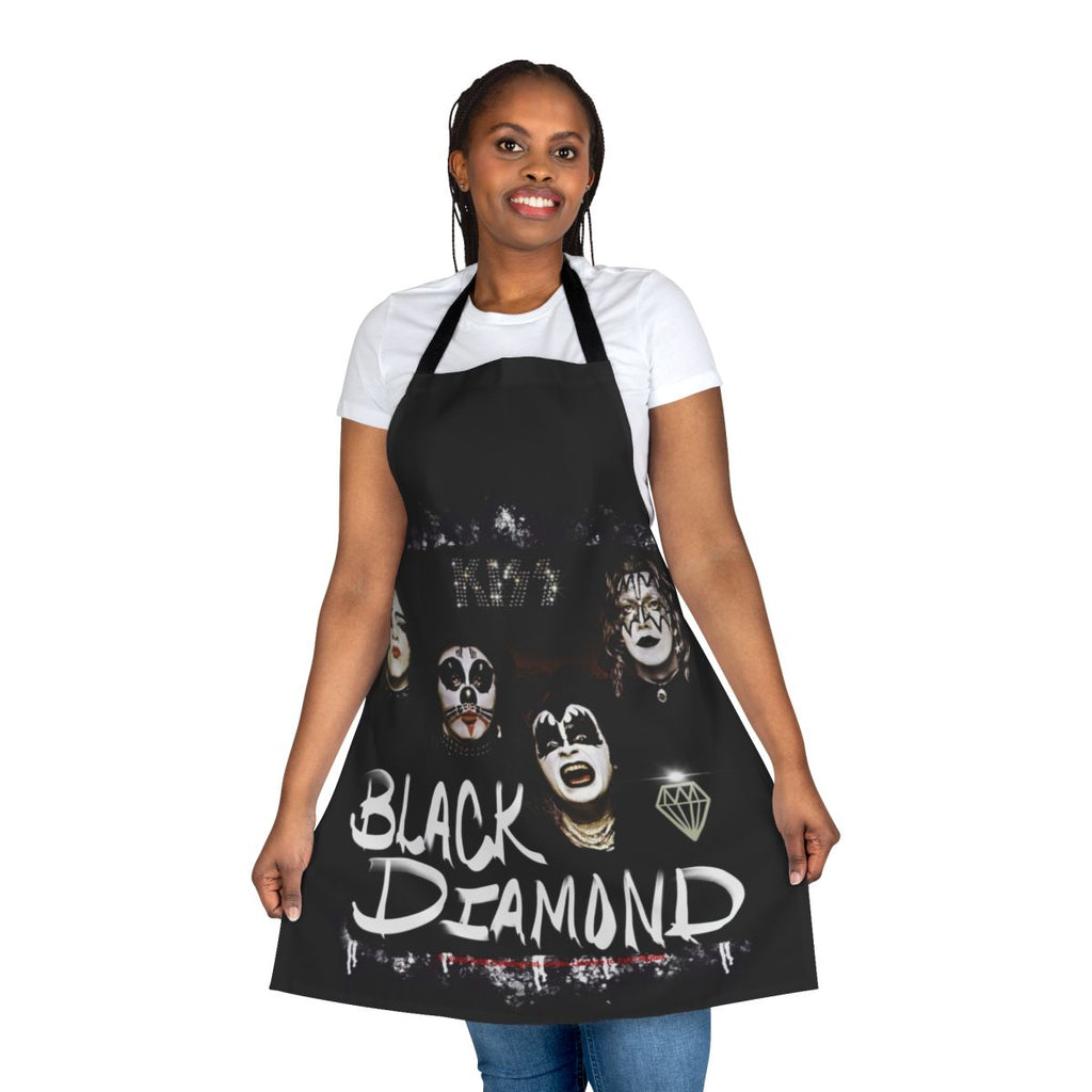 Vintage-inspired apron featuring kiss rock band fan art design