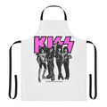 Vintage-inspired apron featuring the iconic Kiss band logo and members in black, white, and pink colors