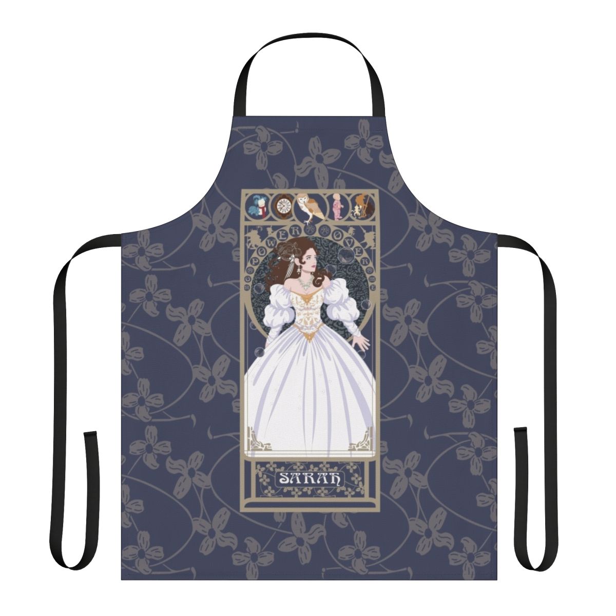 Vintage-inspired apron featuring a labyrinth design, inspired by the 1986 fantasy film Labyrinth.