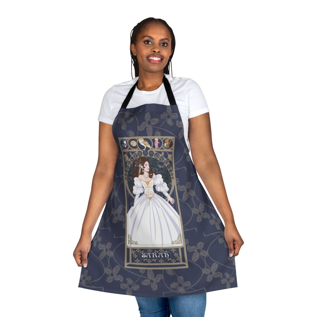 Vintage-inspired apron featuring a labyrinth design, inspired by the 1986 fantasy film Labyrinth.