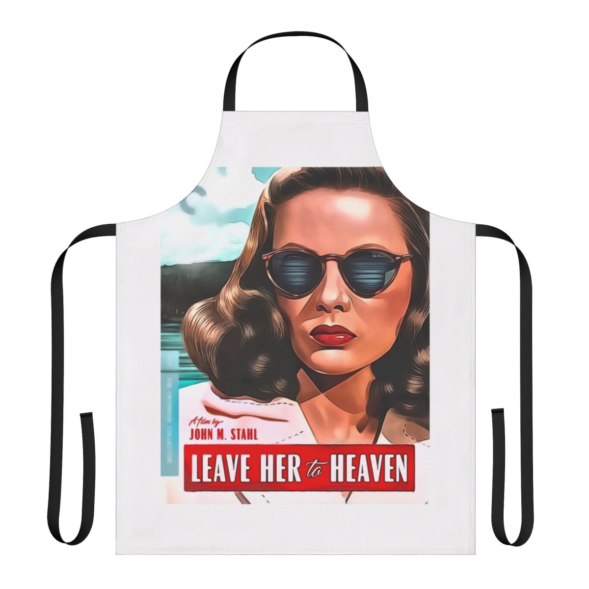 Vintage-style apron featuring the classic movie poster art for the film "Leave Her to Heaven" starring actress Gene Tierney