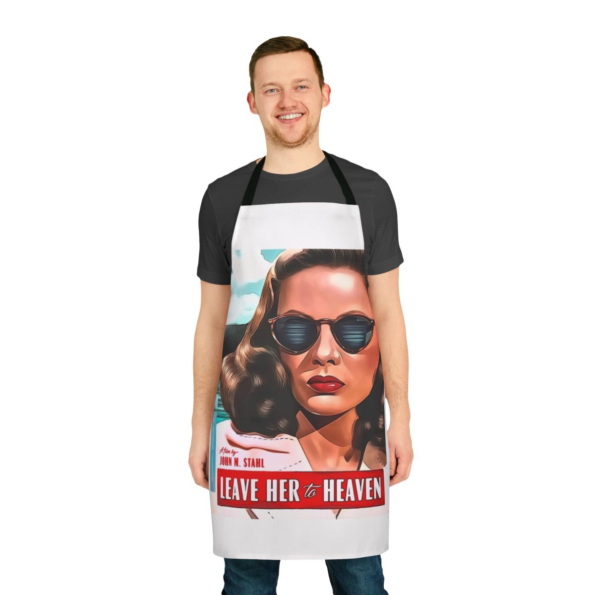 Vintage-style apron featuring the classic movie poster art for the film "Leave Her to Heaven" starring actress Gene Tierney