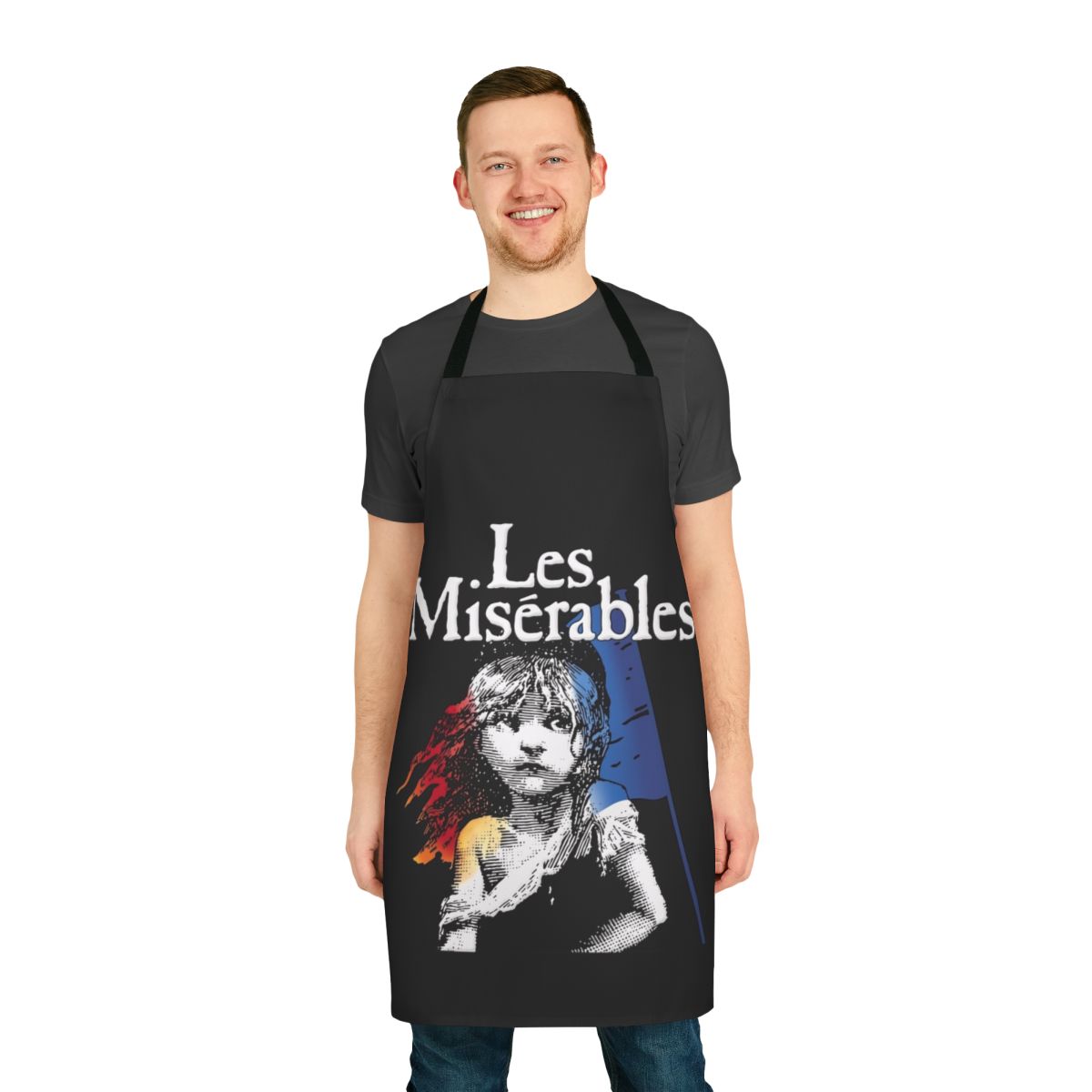 Vintage-inspired Les Miserables apron with famous quotes and literary design