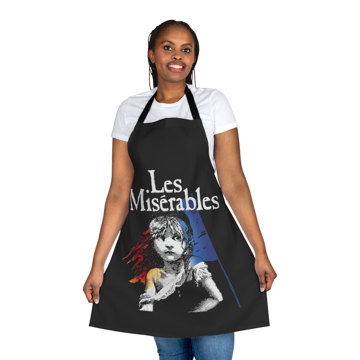 Vintage-inspired Les Miserables apron with famous quotes and literary design